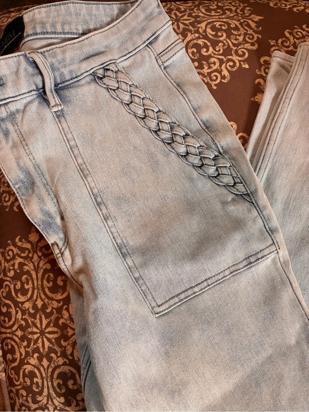 White House Black Market Light Wash Boyfriend Jeans with Braided Side Trim